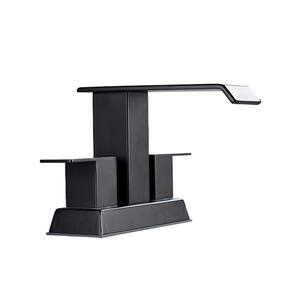 4 in. Centerset Double Handle Low Arc Bathroom Faucet with Pop-up Drain Included in Matte Black