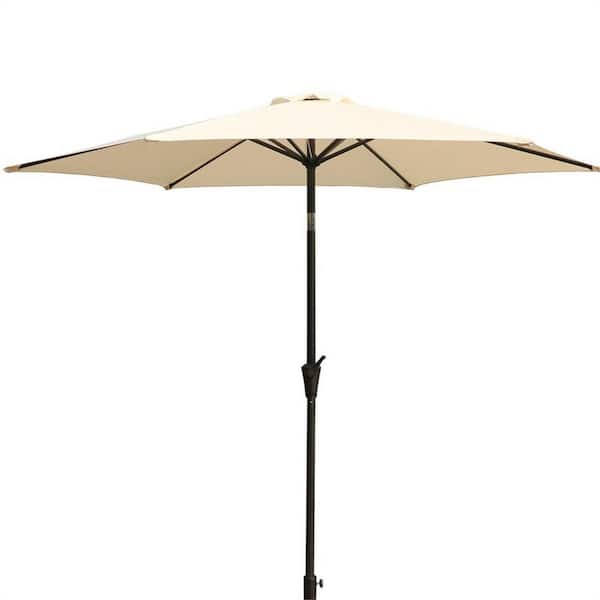 SUNRINX 9 ft. Aluminum Market Push Button Tilt Patio Umbrella in Cream with Carry Bag