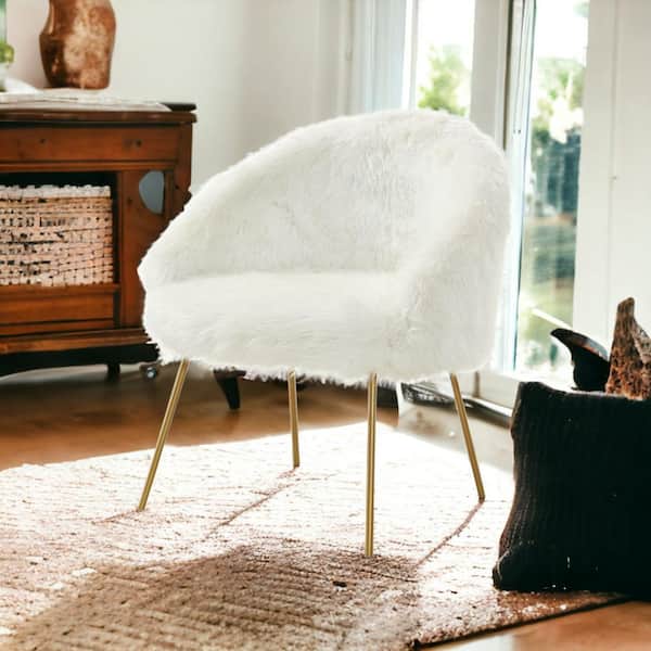 HomeRoots Amelia 31.5 in. White Faux Fur Arm Chair