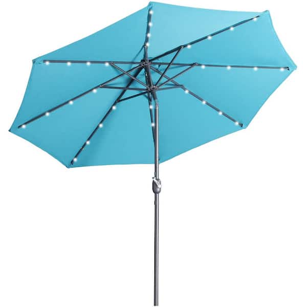 Unbranded 9 ft. Aluminum Market High Quality Solar LED Light Tilt Patio Beach Umbrella in Lake Blue Without Base