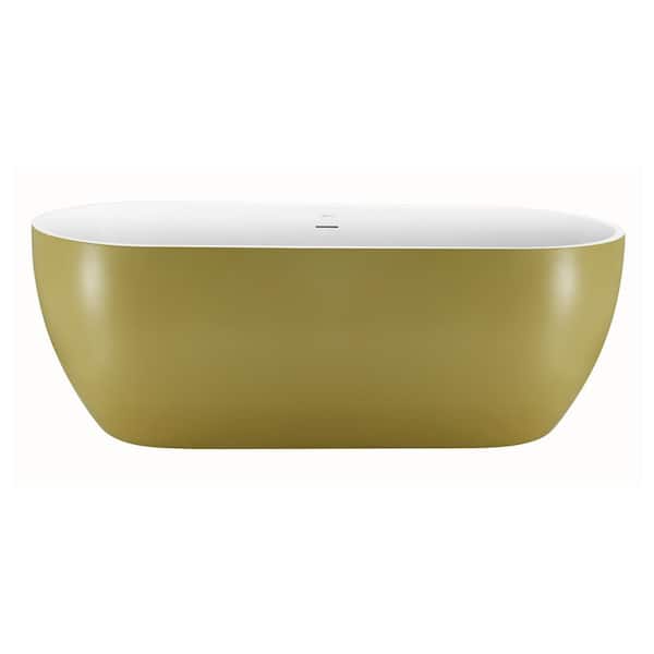 UPIKER 59 in. Acrylic Oval Shaped Freestanding Flatbottom Double-Ended Soaking Non-Whirlpool Bathtub in Gold