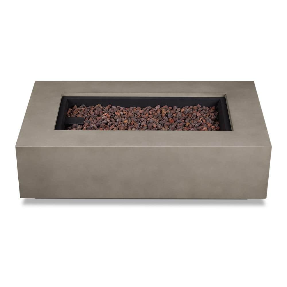 Mist Gray Rectangular Gas Fire Pit Table with Lava Rocks