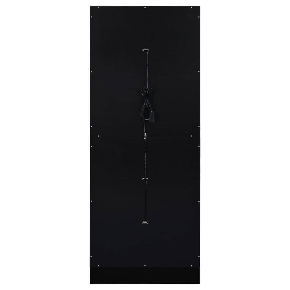 Black High Gloss Wood Curio Cabinet with Glass Shelves and LED Lighting