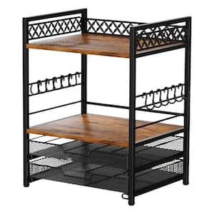 12-Hook Black 4-Tier Coffee Bar Organizer Countertop Mug Holder Stand with K Cup Pod Drawer and Storage Shelf