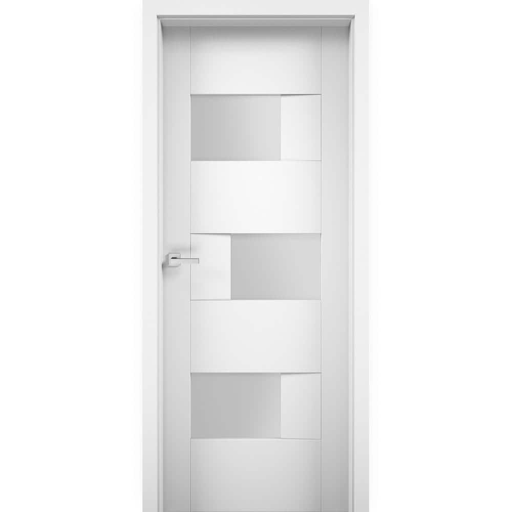 42 in. x 80 in. Universal Frosted Glass Solid MDF White Finished Pine Wood Interior Door Slab with Hardware price history on PriceWatchPro