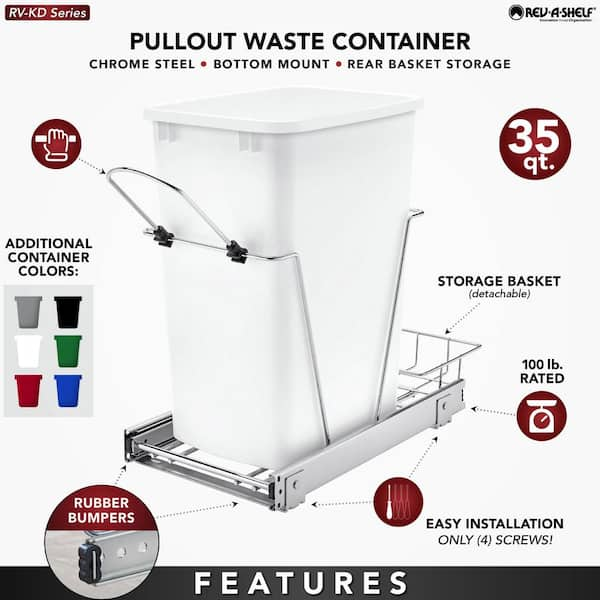 Rev-A-Shelf Double Pull Out Trash Can 35 Qt for Kitchen, BluWht