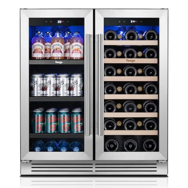 30 in. Dual Zone 33-Wine Bottles and 80-Cans Beverage and Wine Cooler Beverage Refrigerator in Stainless Steel