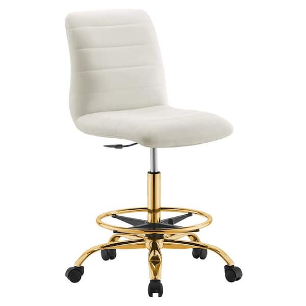 MODWAY Ripple Armless Performance Velvet Adjustable Height Drafting Chair in Gold Ivory