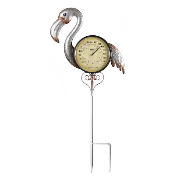 Poolmaster Flamingo Outdoor Thermometer Garden Stake and Backyard Decor