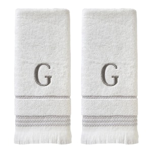 Casual Monogram Letter G Hand Towel 2 piece set, white, cotton