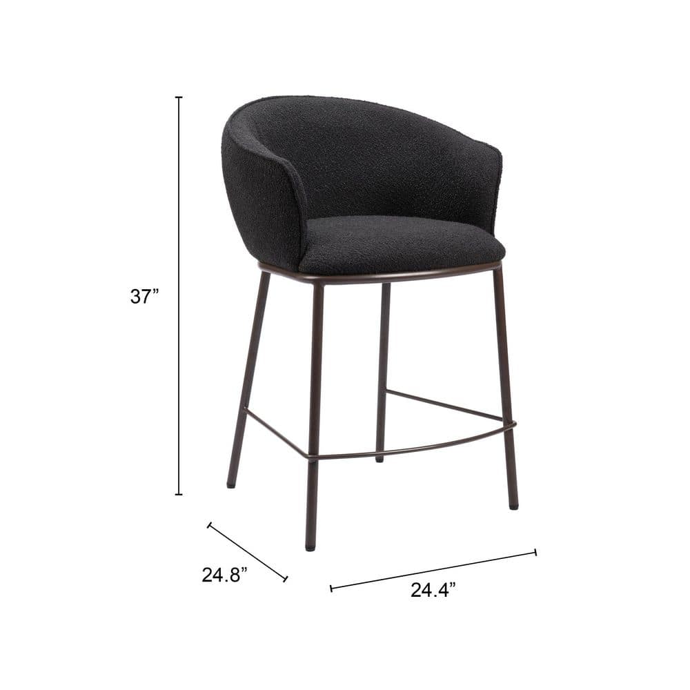 Essen Black Teddy Fabric and Bronze Counter Stool
