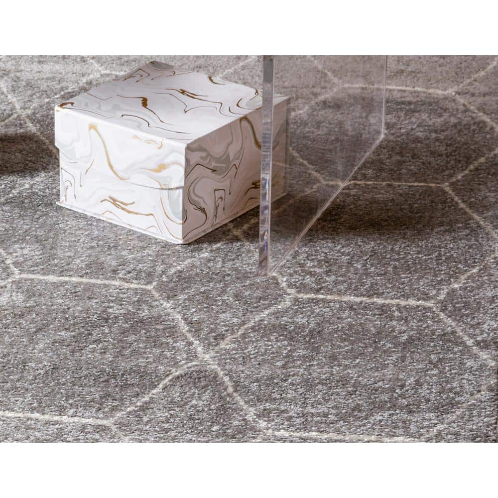 Light Gray 9' x 12' Synthetic Trellis Area Rug
