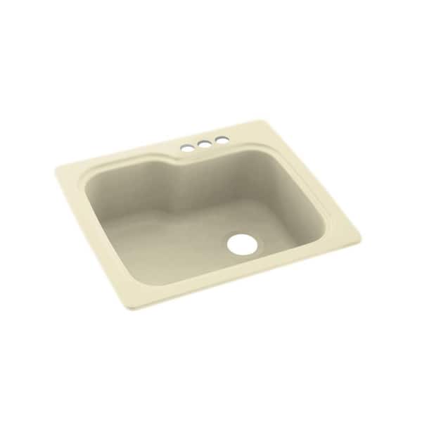 Swan Dual-Mount Bone Solid Surface 25 in. x 22 in. 3-Hole Single Bowl Kitchen Sink