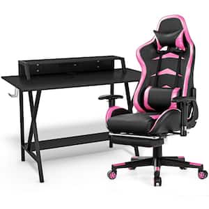48 in. Rectangular Pink Steel Computer Desk and Massage Gaming Chair Set with Adjustable Height