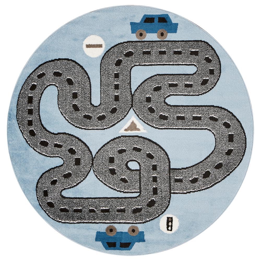 Playful Light Blue 5 ft. Round Indoor Area Rug