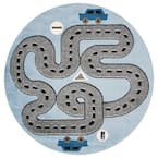 Whimsical Light Blue 5 ft. Round Indoor Area Rug