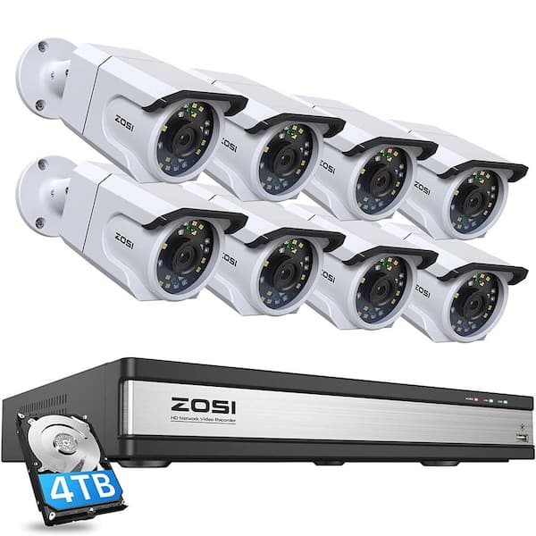 ZOSI 4K Ultra HD 16-Channel 4TB NVR POE Security Camera System with 8-Wired 8MP Outdoor Audio Surveillance Cameras