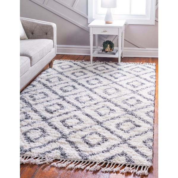 Hygge Shag Diamond Ivory 9 ft. x 12 ft. Area Rug