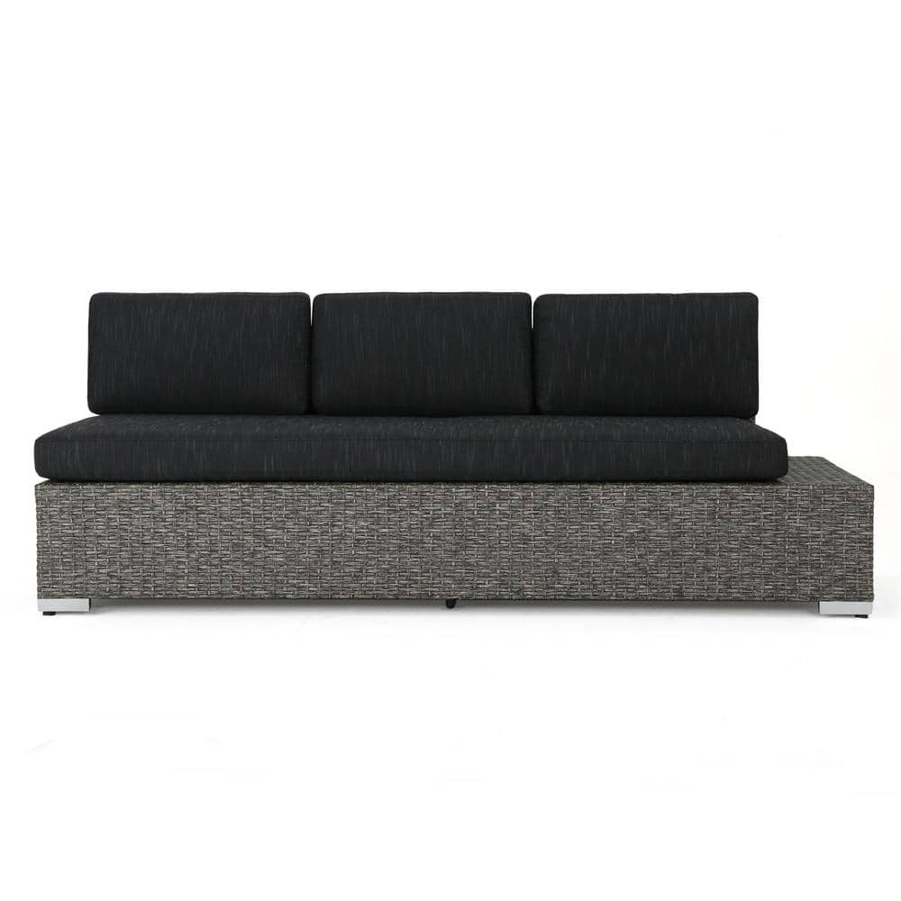 Noble House Puerta Mixed Black Wicker Outdoor Patio Sofa with Dark Gray