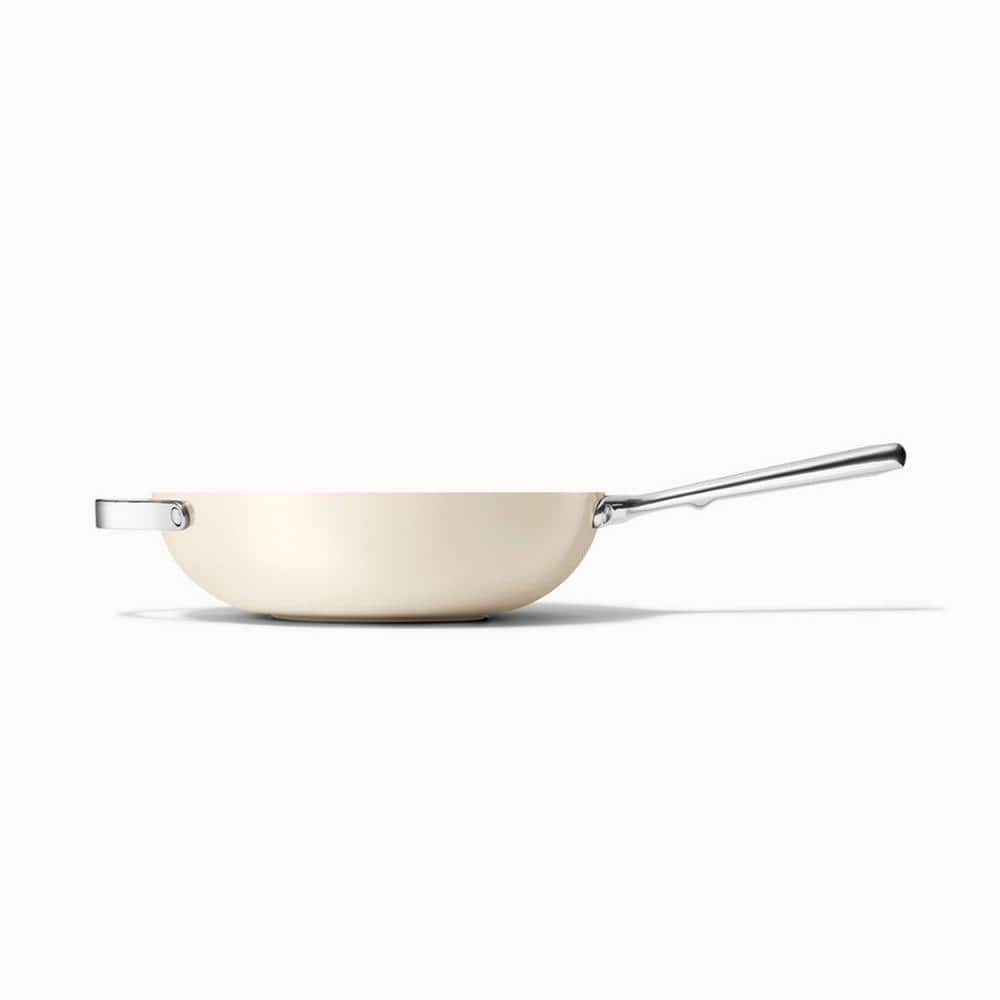 Cream Ceramic Nonstick 12" Stir Fry Pan with Stainless Steel Handles