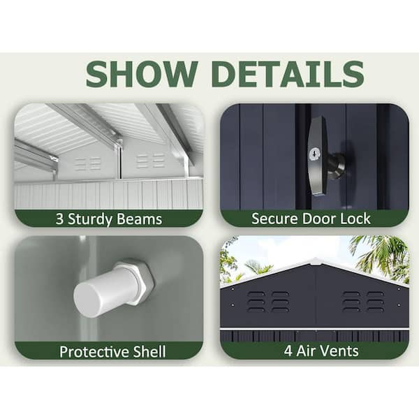 NETAJE 10 ft. W x 14 ft. D Metal Outdoor Storage Shed Featuring