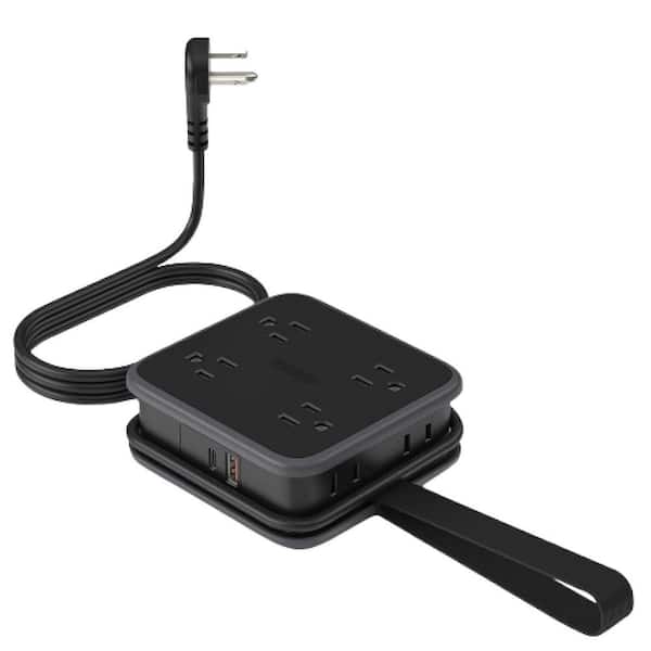 Lukyamzn Black 10 Amp Tamper Resistant Extension 5 ft. Extension Outlet with 8 AC Outlets with 1 USB-A and 1 USB-C Ports