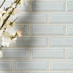 Take Home Tile Sample - Dove Gray Beveled 4 in. x 4 in. Glossy Ceramic Mosaic Tile