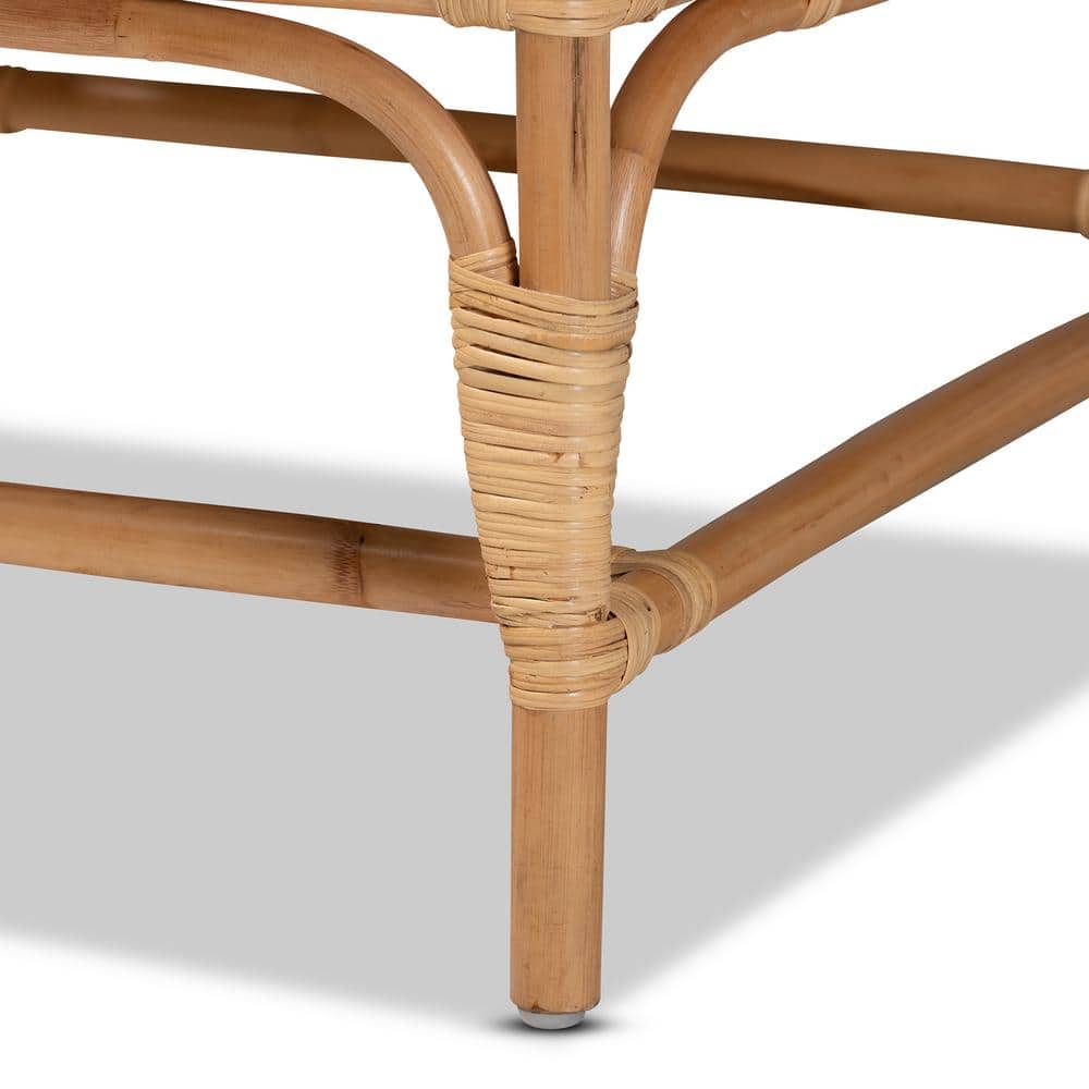 Natural Brown Rattan Armchair with White Cushions