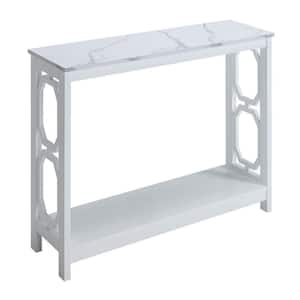 Omega 39.5 in. White Rectangle White Faux Marble Top Console Table with Shelf