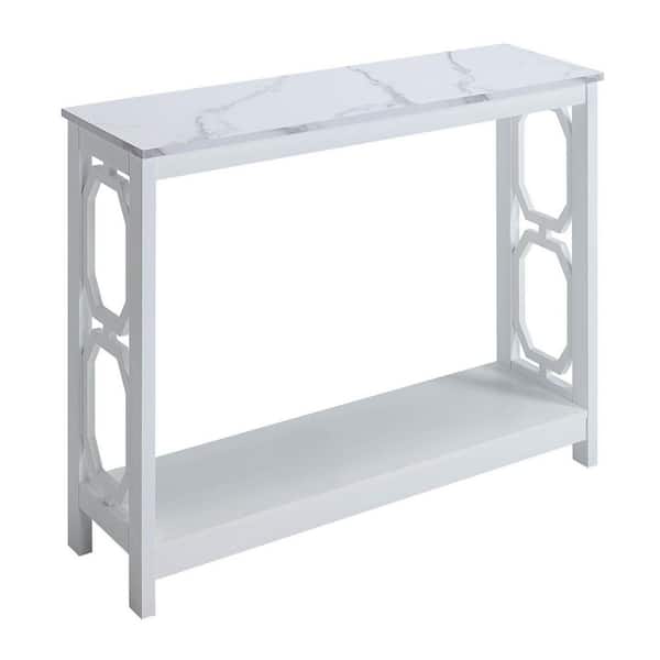 Convenience Concepts Omega 39.5 in. White Rectangle White Faux Marble Top Console Table with Shelf