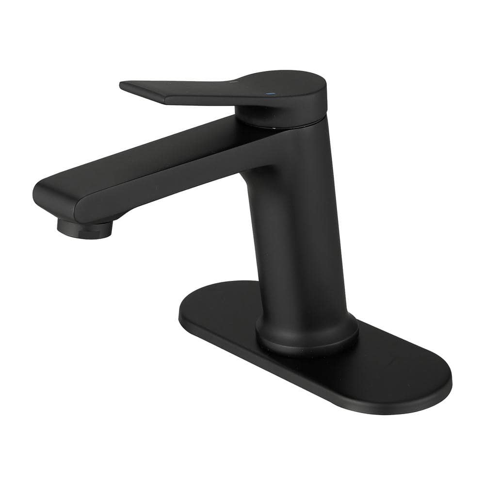Single Handle Single Hole Bathroom Faucet with Drain Assembly in Matte Blac