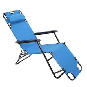 Outdoor Chaise Lounge Portable Dual Purposes Extendable Folding Chair in Blue