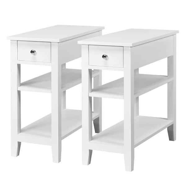 Gymax 24.5 in. H x 12 in. W x 24 in. D 3-Tier Nightstand Bedside Side End Table with Double Shelves Drawer White (Set of 2)