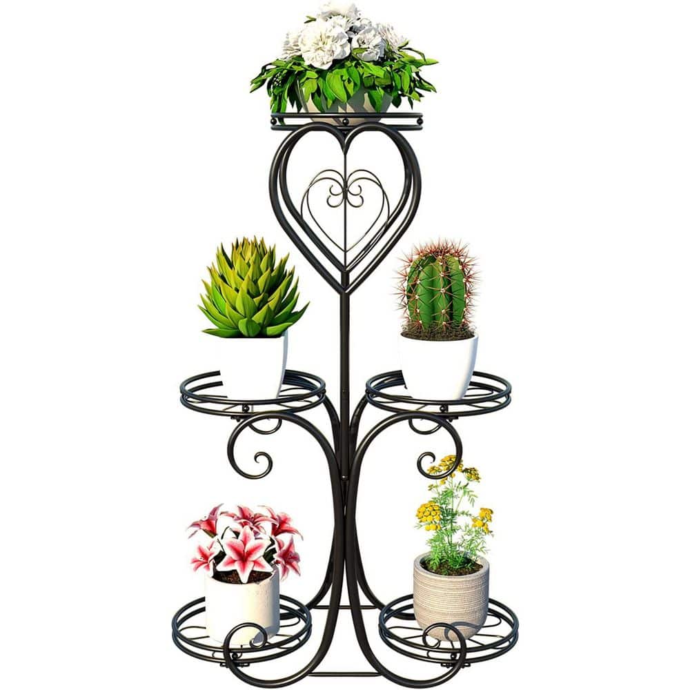 Dyiom Indoor Outdoor Black Metal Plant Stand Iron Corner Planter Rack