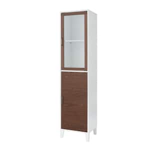 Tyler 15  in. W x 65.5 in. H x 13 in. D Freestanding Linen Tower Wooden Cabinet, White and Walnut