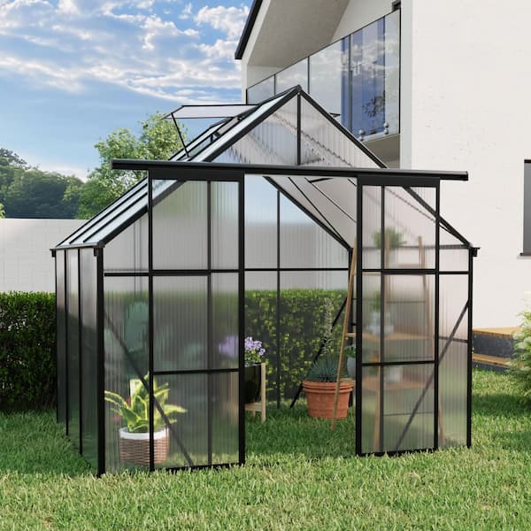 Unbranded 94 in. W x 73 in. D x 89 in. H Polycarbonate Greenhouse Heavy Duty Walk-in Greenhouses for Outdoor Backyard Black