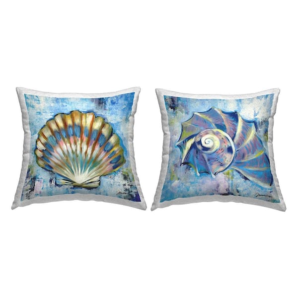 Stupell Industries Modern Nautical Seashells Blue Square Outdoor Throw Pillow 2-Pack