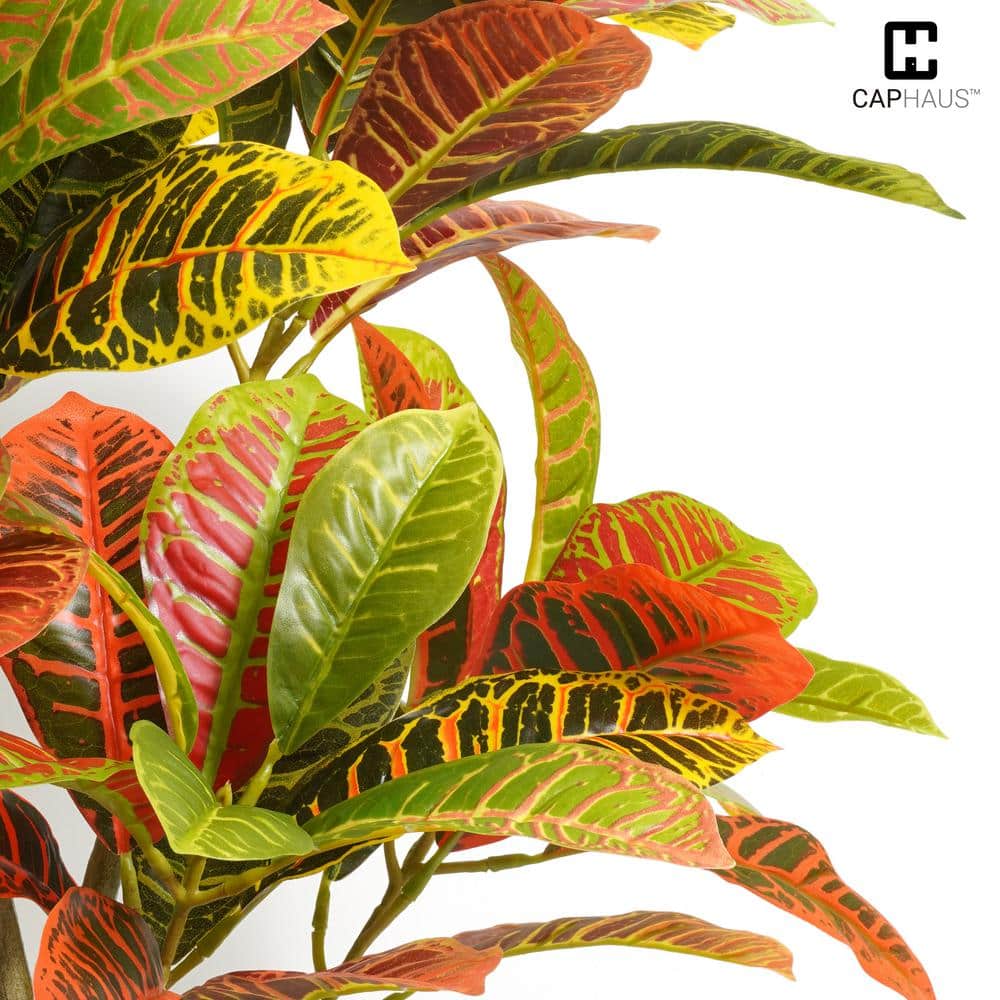 42" Multicolor Artificial Croton Topiary Tree with Plastic Pot