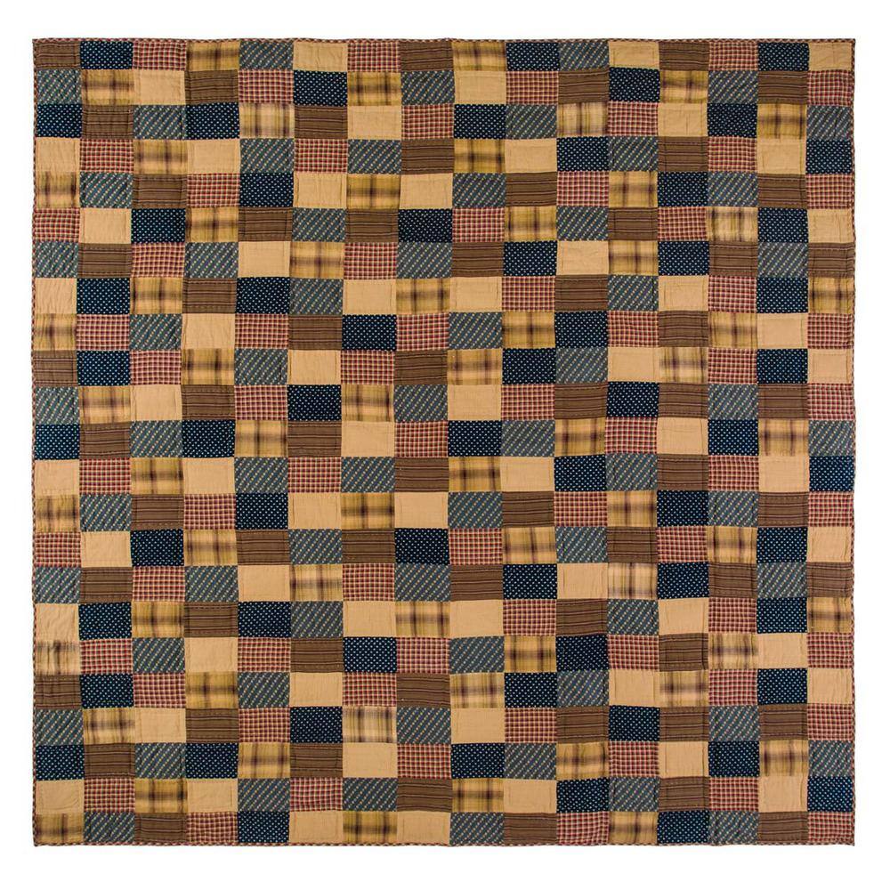 Navy and Tan Cotton Patchwork Queen Quilt Set