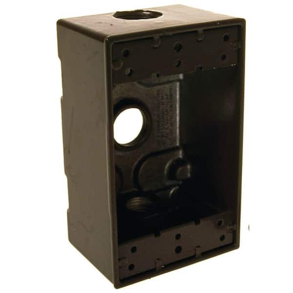 BELL N3R Aluminum Bronze 1-Gang Weatherproof Outdoor Electrical Box, 3 Outlets at 1/2-in., With 2 Closure Plugs