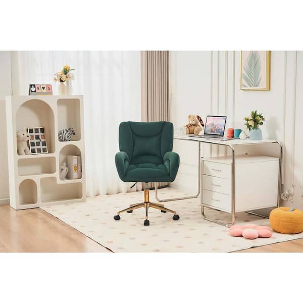 Green Velvet Fabric 360 Swivel Home Office Chair With Gold Metal Base and Universal Wheels