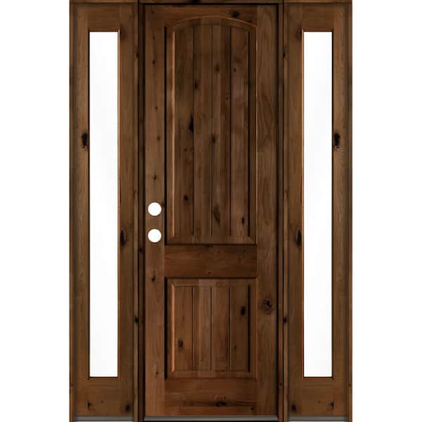 Krosswood Doors 58 in. x 96 in. Rustic Alder Arch Provincial Stained Wood with V-Groove Right Hand Single Prehung Front Door