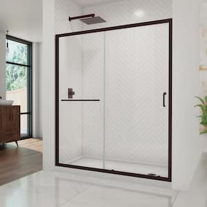 Infinity-Z 36in. x 60in. Semi-Frameless Sliding Shower Kit Door with Right Drain Shower Base in White