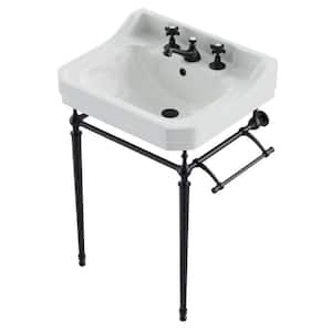 Wellington Solid Brass Console Sink Basin and Leg Combo in Matte Black with Porcelain Top