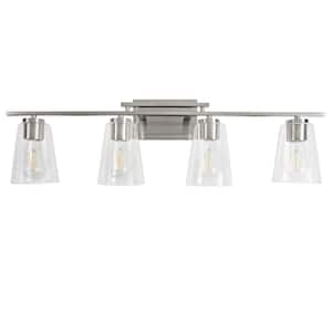 Cassino 32 in. 4-Light Brushed Nickel Vanity Light with Clear Glass