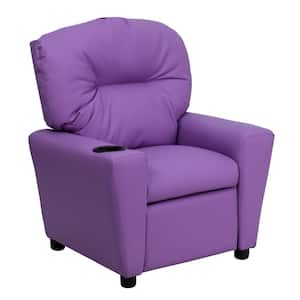 Contemporary Lavender Vinyl Kids Recliner with Cup Holder