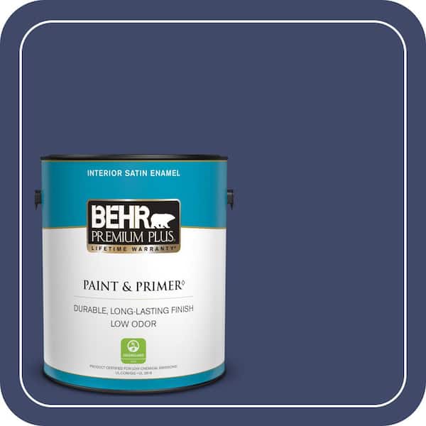 BEHR PREMIUM PLUS 1 gal. #PPU15-01 Nobility Blue Satin Enamel Low Odor Interior Paint & Primer