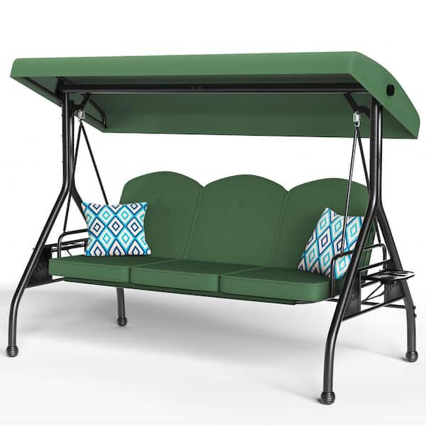 3-Seat All Weather Suit Metal Patio Swing with Adjustable Canopy Tilt and Pillow Green
