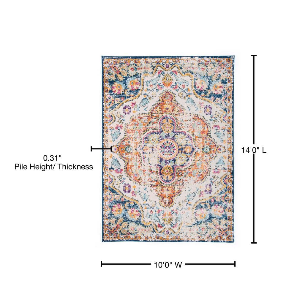 Multi 10' x 14' Distressed Vintage Bohemian Synthetic Area Rug