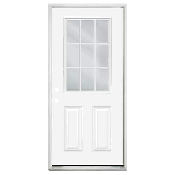 Builders Choice 36 in. x 80 in. Right-Hand/Inswing 9 Lite Clear Glass White Primed Fiberglass Prehung Front Door with 6-9/16 in. Frame